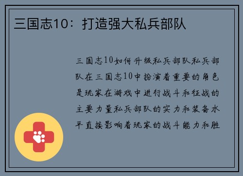 三国志10：打造强大私兵部队